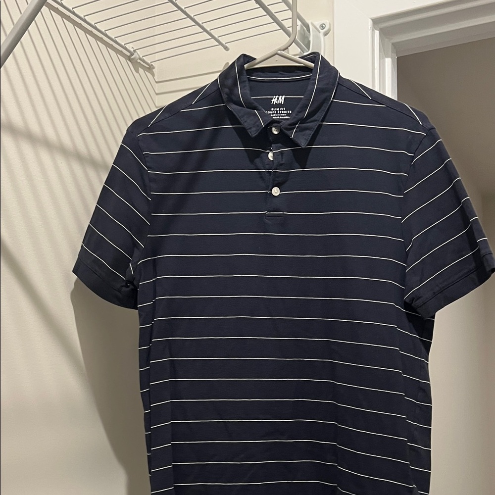 H&M Dark Blue Striped Polo Shirt